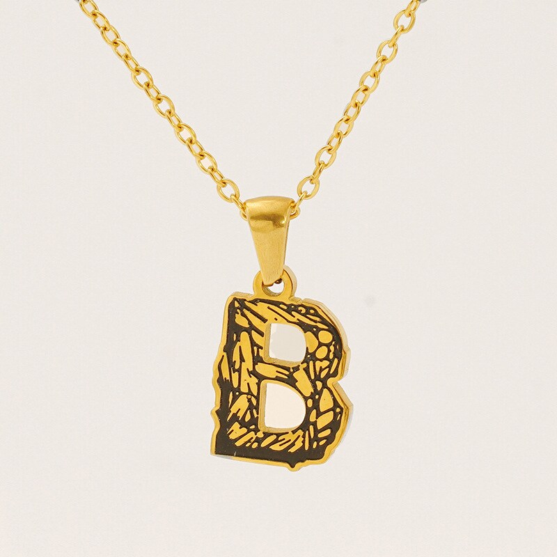 Colore oro / 1 pezzo classico Bark Grain lettera unica B acciaio inossidabile placcato oro 18K collane con ciondolo unisex Immagine2